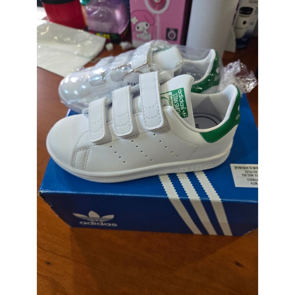 Adidas Stan Smith CF C Kids White Green Sneakers FX7534 Size 10.5K